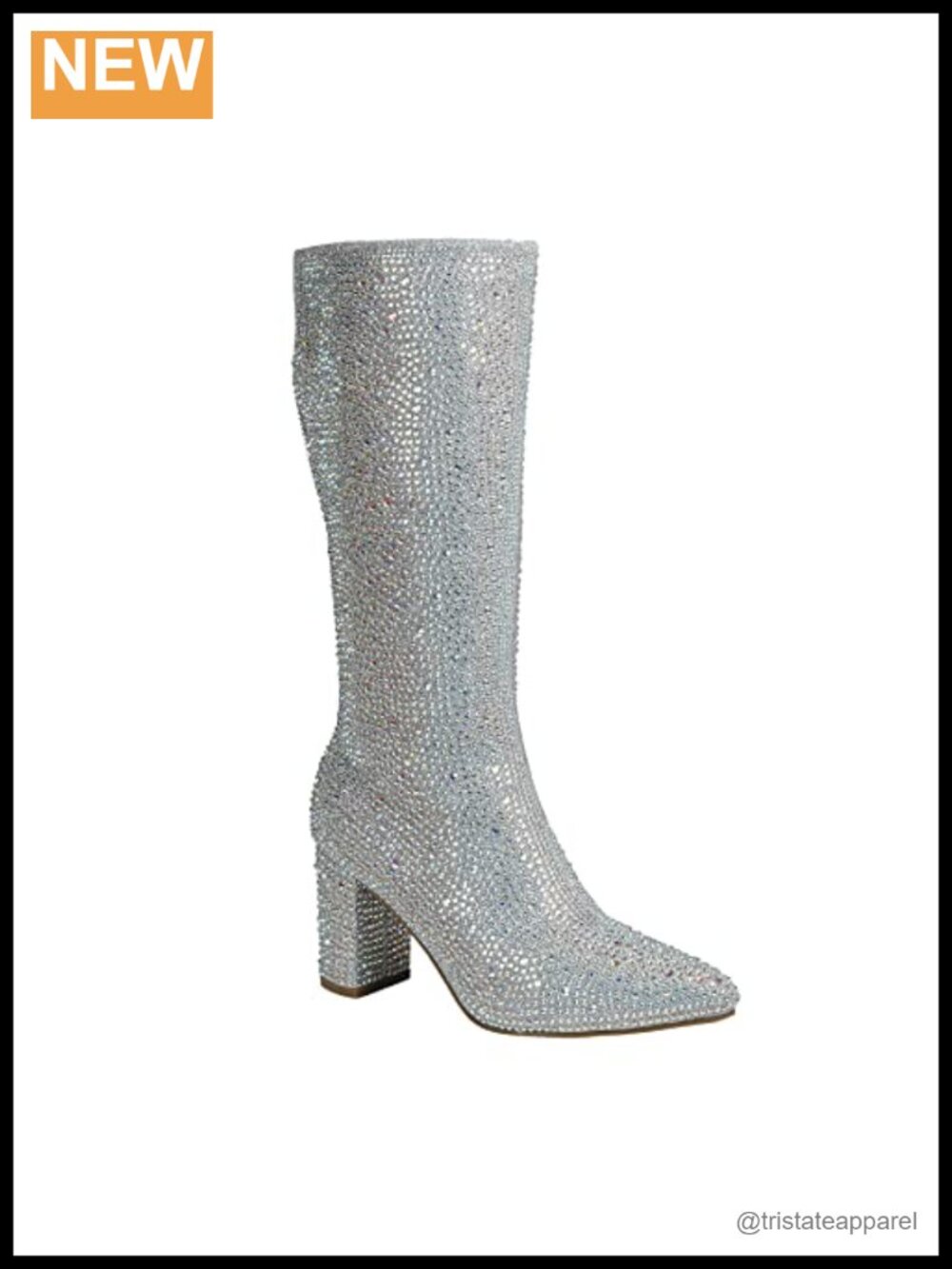 Women's Pointed Toe Rhinestone Block Heel Knee High Boots
